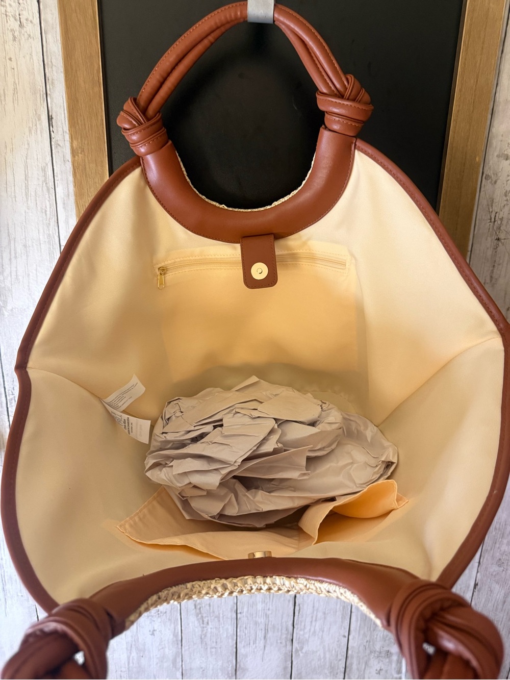 NWT Time and Tru Women's Knot Handle Tote Handbag, Natural Out of Stock - Picture 7 of 8